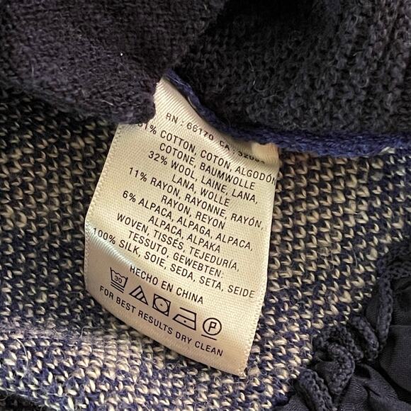 Anthropologie Leifnotes Blue Black White Bird Flying Sweater Cardigan Size XS - Picture 11 of 12